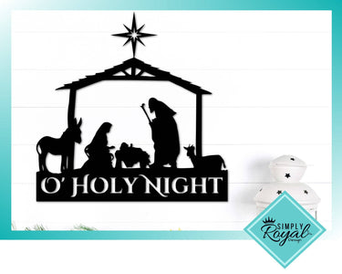 Metal Nativity Scene Wall Art | O' Holy Night Christmas Sign | Inspirational Words Wall Hanging | Holiday Decor | Religious Metal Art Gift